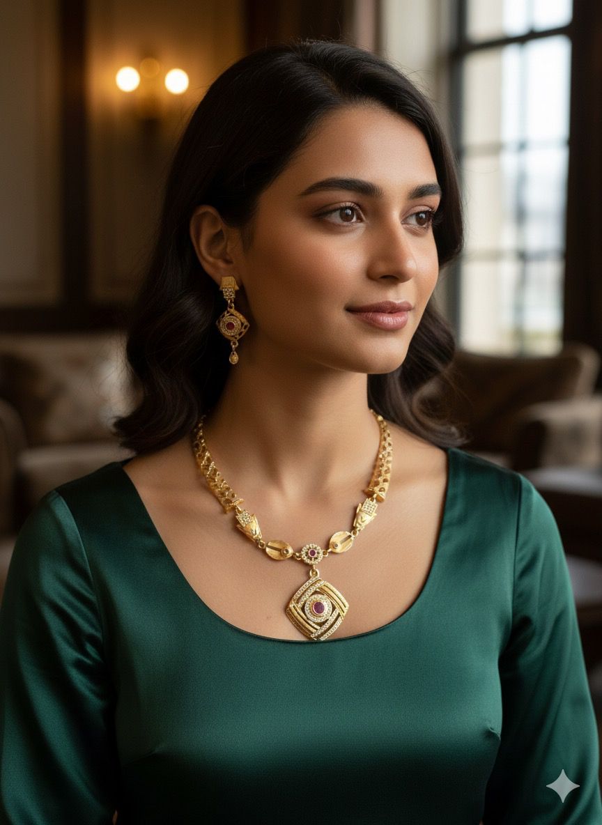 Gold Plated Necklace With Earrings